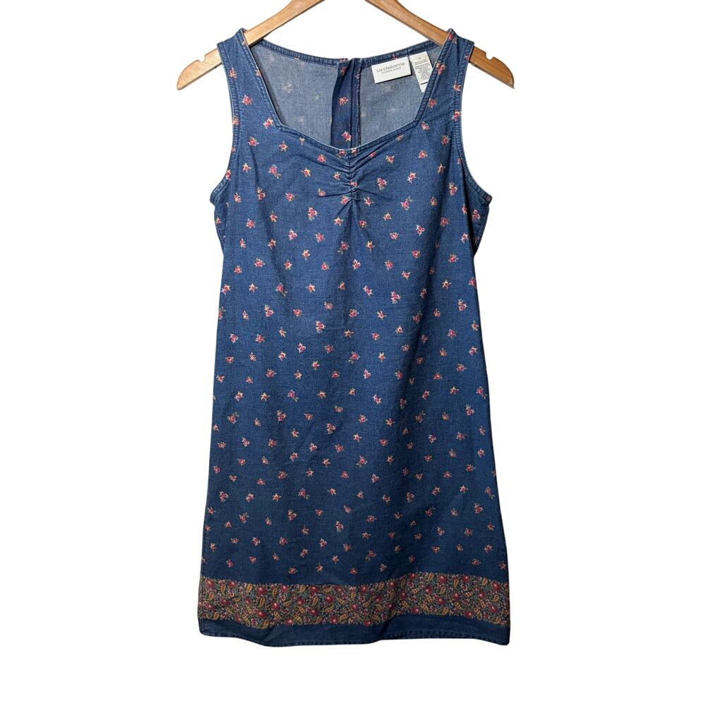 VTG 90s Liz Claiborne Lizwear Jeans Dress Denim Floral Paisley Jumper Country 4